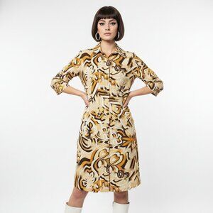 Millenium Shirt Dress Mod Retro Shift Brown Orange L